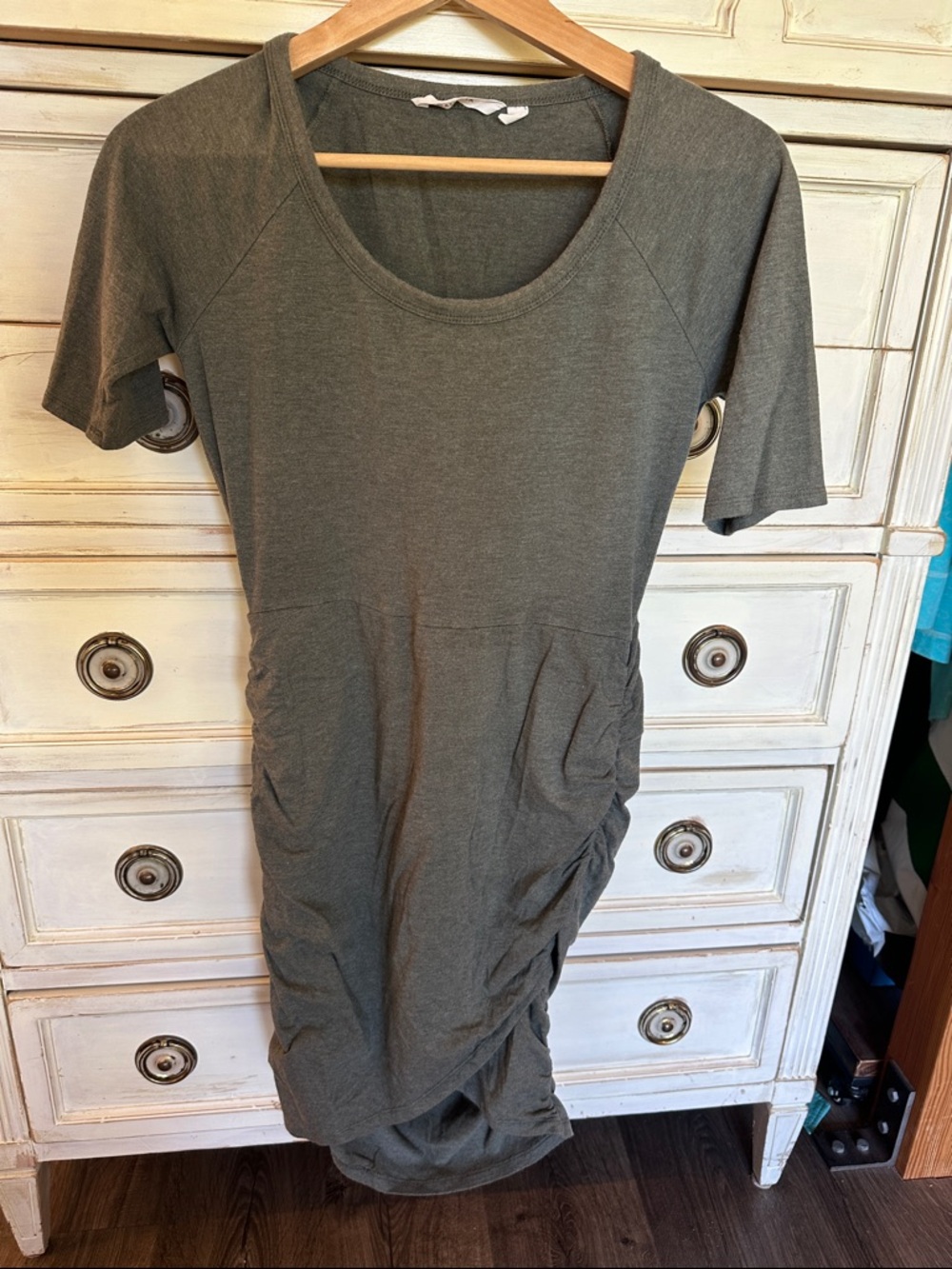 Athleta Olive Scoop-Neck Midi Dress ruched sides